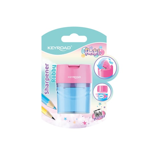 Keyroad, Temperówka plastikowa, Pastel podwójna z pojemnikiem, mix, blister Keyroad