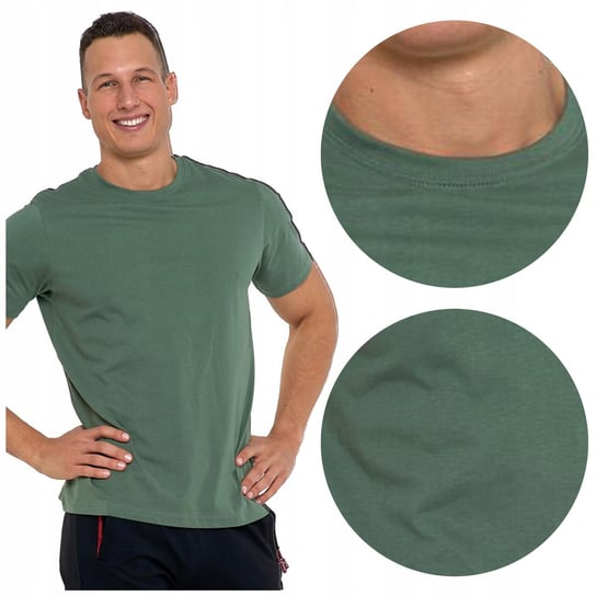 Khaki KOSZULKA MĘSKA T-shirt Bawełniany BASIC Gładka MORAJ r. L Moraj