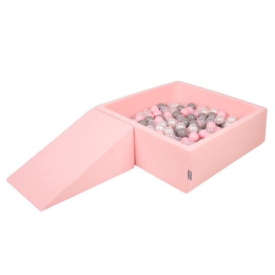 KiddyMoon Piankowy plac zabaw PPZP-KW30D-112 z piłeczkami różowy: perła-szary-transparent-pudrowy róż basen 200/klin L KiddyMoon