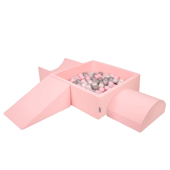 KiddyMoon Piankowy plac zabaw PPZP-KW30D-114 z piłeczkami różowy: perła-szary-transparent-pudrowy róż basen 300/klin L/rampa L/półwałek L KiddyMoon