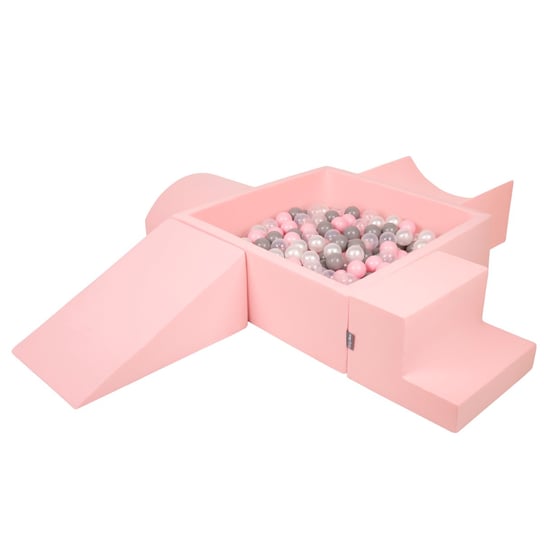 KiddyMoon Piankowy plac zabaw PPZP-KW30D-115 z piłeczkami różowy: perła-szary-transparent-pudrowy róż basen 300/klin L/rampa L/półwałek L/schodek KiddyMoon