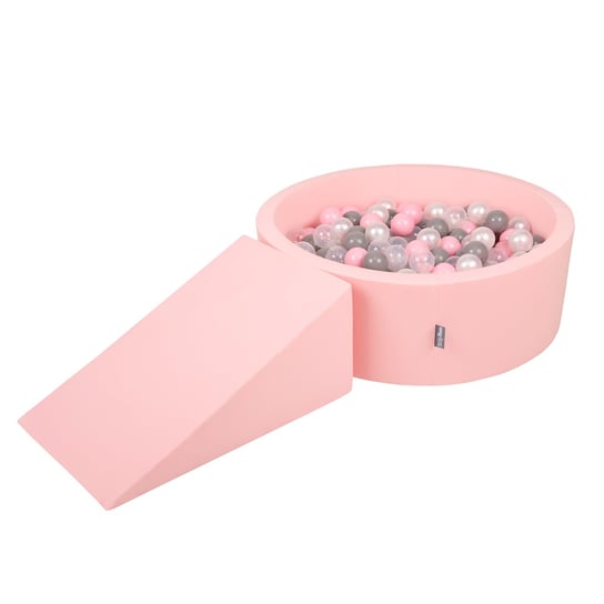 KiddyMoon Piankowy plac zabaw PPZP-OK30D-112 z piłeczkami różowy: perła-szary-transparent-pudrowy róż basen 100/klin L KiddyMoon