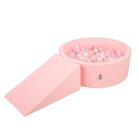KiddyMoon Piankowy plac zabaw PPZP-OK30D-112 z piłeczkami różowy: pudrowy róż-perła-transparent basen 100/klin L KiddyMoon