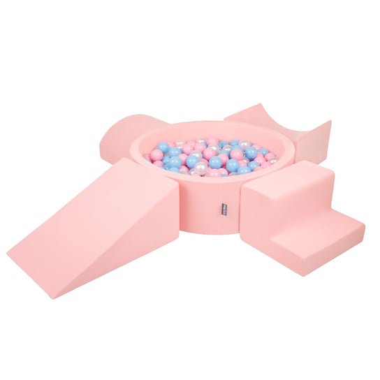 KiddyMoon Piankowy plac zabaw PPZP-OK30D-115 z piłeczkami różowy: babyblue-pudrowy róż-perła basen 200/klin L/rampa L/półwałek L/schodek KiddyMoon