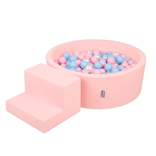 KiddyMoon Piankowy plac zabaw PPZP-OK30D-122 z piłeczkami różowy: babyblue-pudrowy róż-perła basen 100/schodek KiddyMoon