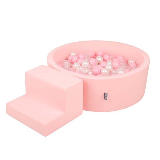 KiddyMoon Piankowy plac zabaw PPZP-OK30D-122 z piłeczkami różowy: pudrowy róż-perła-transparent basen 200/schodek KiddyMoon