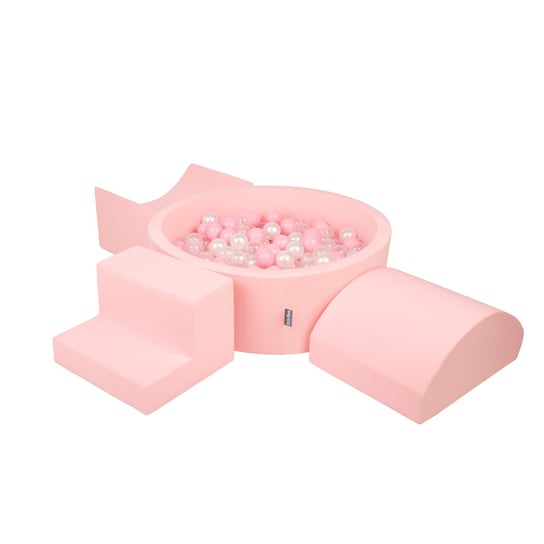 KiddyMoon Piankowy plac zabaw PPZP-OK30D-134 z piłeczkami różowy: pudrowy róż-perła-transparent basen 200/rampa L/półwałek L/schodek KiddyMoon