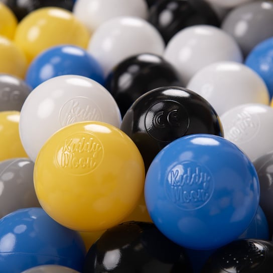KiddyMoon, plastikowe piłeczki 6cm czarny-biały-szary-niebieski-żółty 100/6cm KiddyMoon