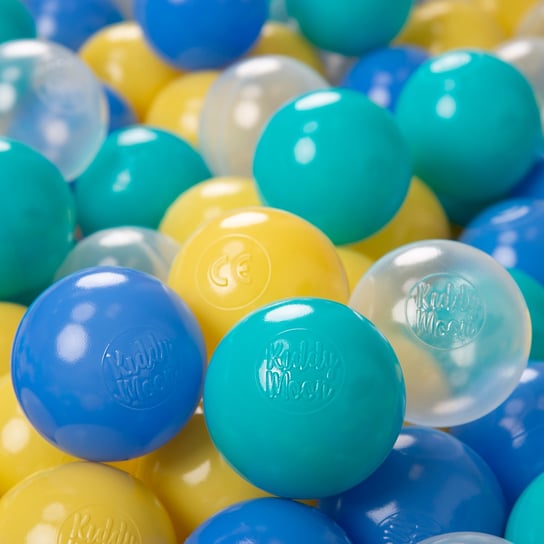 KiddyMoon, plastikowe piłeczki 6cm turkus-niebieski-żółty-transparent 100/6cm KiddyMoon