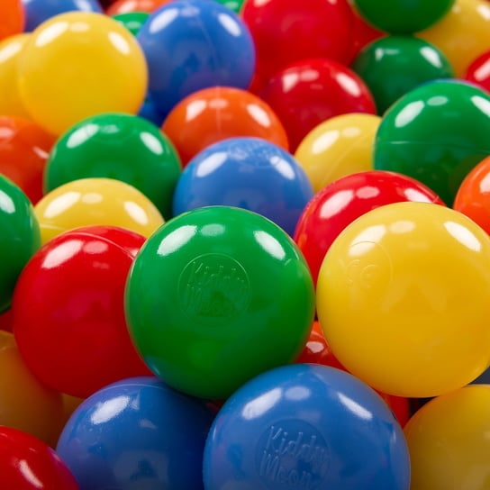KiddyMoon, plastikowe piłeczki 6cm żółty-zielony-niebieski-czerwony-pomarańcz 500/6cm KiddyMoon