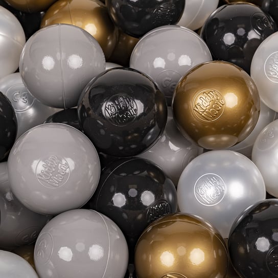KiddyMoon Plastikowe piłeczki 7cm czarny-perła-złoty-szary 50 Zabawka zestaw kulek KiddyMoon