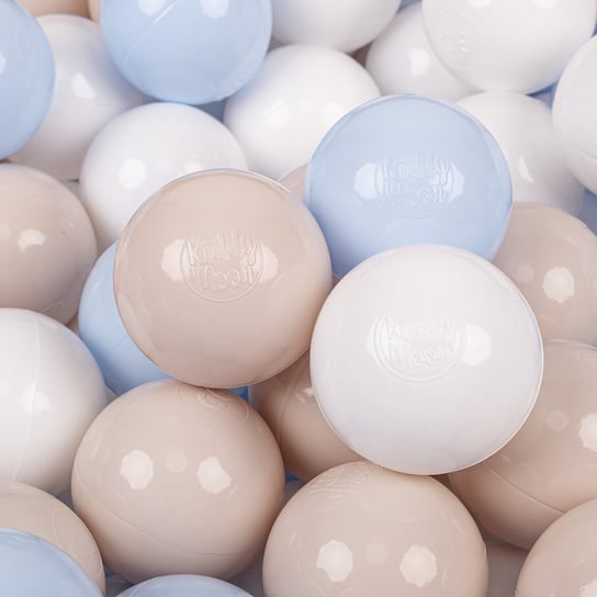 KiddyMoon Plastikowe piłeczki 7cm pastelowy beż-pastelowy niebieski-biały 200 Zabawka zestaw kulek KiddyMoon