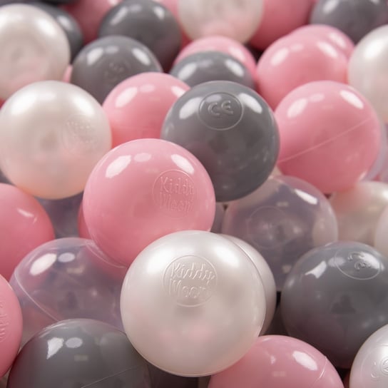KiddyMoon, plastikowe piłeczki 7cm perła-szary-transparent-pudrowy róż 300 KiddyMoon