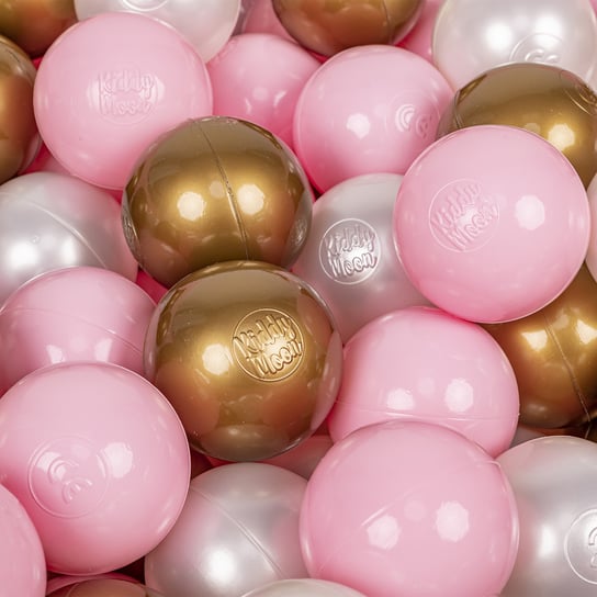 KiddyMoon Plastikowe piłeczki 7cm pudrowy róż-perła-złoty 100 Zabawka zestaw kulek KiddyMoon