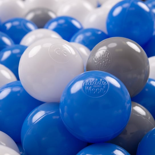 KiddyMoon, plastikowe piłeczki 7cm szary-biały-niebieski 100 KiddyMoon
