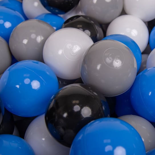 KiddyMoon, plastikowe piłeczki 7cm szary-biały-niebieski-czarny 100 KiddyMoon