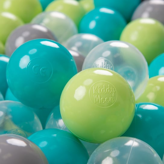 KiddyMoon, plastikowe piłeczki 7cm turkus-jasny zielony-szary-transparent 100 KiddyMoon