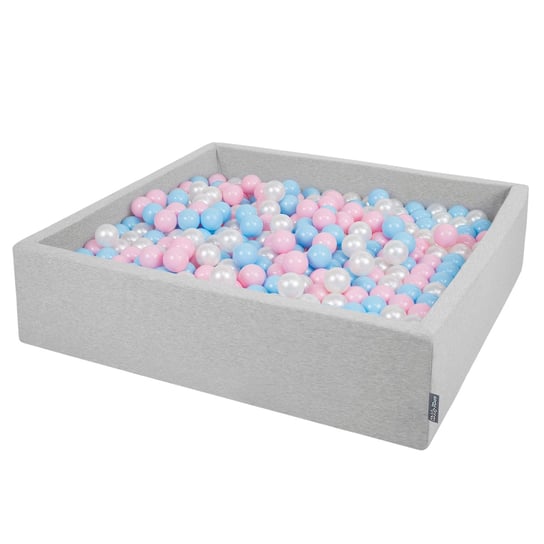 KiddyMoon, suchy basen kwadratowy z piłeczkami 7cm 120x30 jasnoszary: babyblue-pudrowy róż-perła 120x30/200piłek KiddyMoon