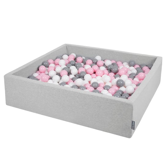 KiddyMoon, suchy basen kwadratowy z piłeczkami 7cm 120x30 jasnoszary: biały-szary-pudrowy róż 120x30/200piłek KiddyMoon