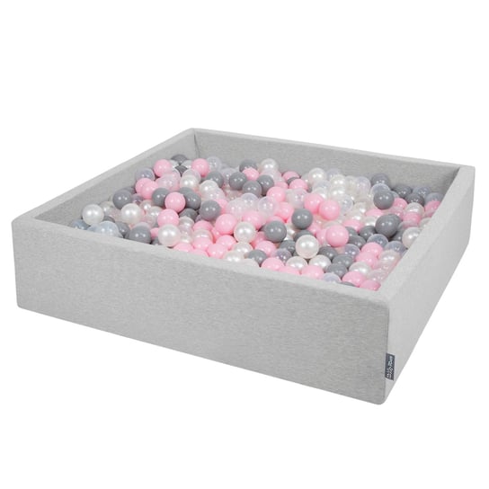 KiddyMoon, suchy basen kwadratowy z piłeczkami 7cm 120x30 jasnoszary: perła-szary-transparent-pudrowy róż 120x30/200piłek KiddyMoon