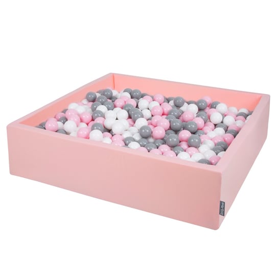 KiddyMoon, suchy basen kwadratowy z piłeczkami 7cm 120x30 różowy: biały-szary-pudrowy róż 120x30/200piłek KiddyMoon