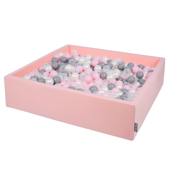KiddyMoon, suchy basen kwadratowy z piłeczkami 7cm 120x30 różowy: perła-szary-transparent-pudrowy róż 120x30/1000piłek KiddyMoon