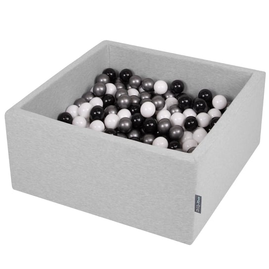 KiddyMoon, suchy basen kwadratowy z piłeczkami 7cm jasnoszary: biały-czarny-srebrny 90x40cm/200piłek KiddyMoon