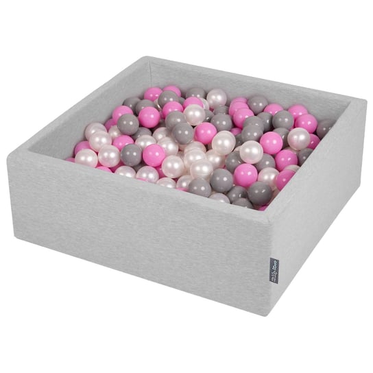 KiddyMoon, suchy basen kwadratowy z piłeczkami 7cm jasnoszary: perła-szary-róż 90x30cm/200piłek KiddyMoon
