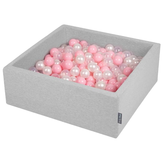 KiddyMoon, suchy basen kwadratowy z piłeczkami 7cm jasnoszary: pudrowy róż-perła-transparent 90x30cm/200piłek KiddyMoon