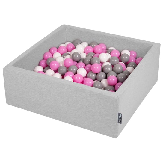 KiddyMoon, suchy basen kwadratowy z piłeczkami 7cm jasnoszary: szary-biały-róż 90x30cm/200piłek KiddyMoon
