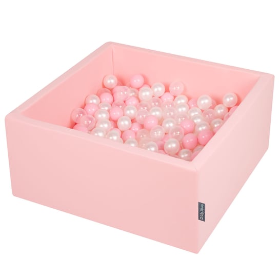 KiddyMoon Suchy basen kwadratowy z piłeczkami 7cm różowy: pudrowy róż-perła-transparent 90x40cm/200piłek KiddyMoon