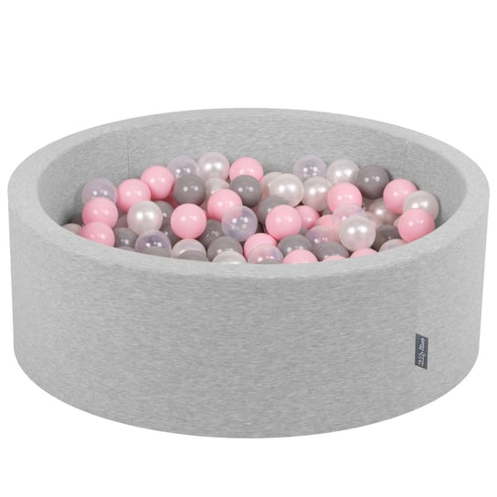 KiddyMoon, suchy basen okrągły, 90x30 cm/200 piłek, jasnoszary:perła-szary-transparent-pudrowy róż KiddyMoon