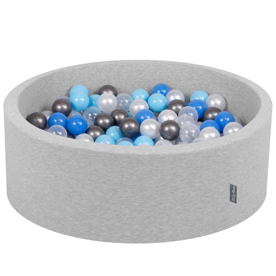 KiddyMoon, suchy basen okrągły, 90x30cm/300piłek, jasnoszary:perła-niebieski-babyblue-transparent-srebrny KiddyMoon
