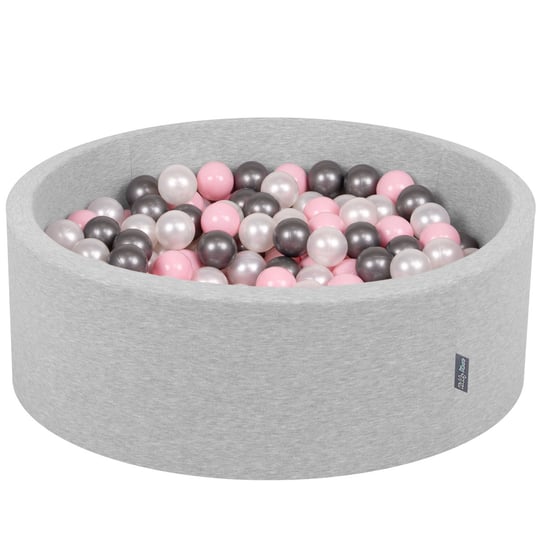 KiddyMoon, suchy basen okrągły, 90x30cm/300piłek, jasnoszary:perła-pudrowy róż-srebrny KiddyMoon