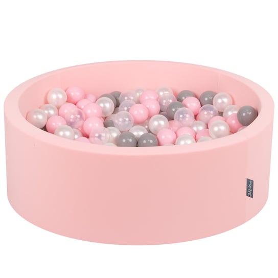 KiddyMoon, suchy basen okrągły, różowy:perła-szary-transparent-pudrowy róż, 90x30cm/200piłek KiddyMoon