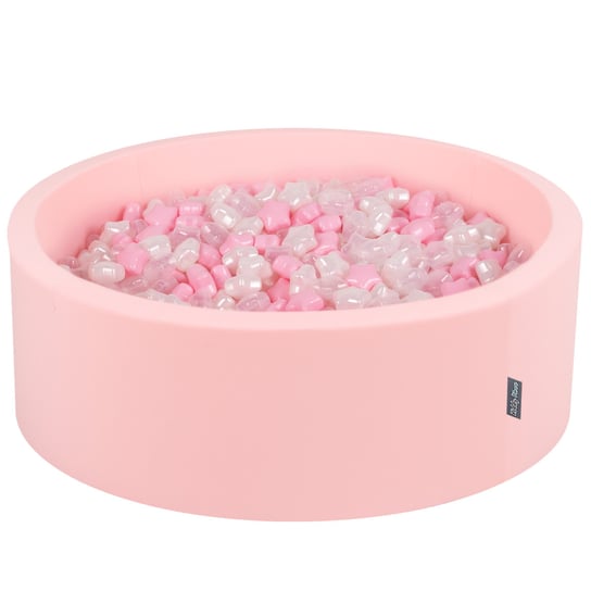 KiddyMoon Suchy basen okrągły z gwiazdkami 6cm różowy: pudrowy róż-perła-transparent 90x30cm/300gwiazdek Zabawka basen piankowy KiddyMoon