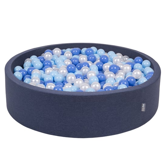 KiddyMoon Suchy basen okrągły z piłeczkami 7cm 120x30 granatowy: babyblue-niebieski-perła 120x30/1000piłek Zabawka basen piankowy KiddyMoon