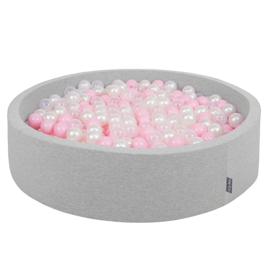 KiddyMoon, suchy basen okrągły z piłeczkami 7cm 120x30 jasnoszary: pudrowy róż-perła-transparent 120x30/200piłek KiddyMoon