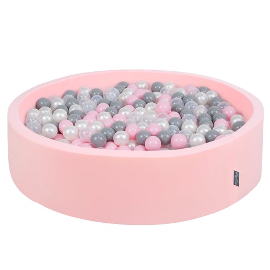 KiddyMoon, suchy basen okrągły z piłeczkami 7cm 120x30 różowy: perła-szary-transparent-pudrowy róż 120x30/1000piłek KiddyMoon