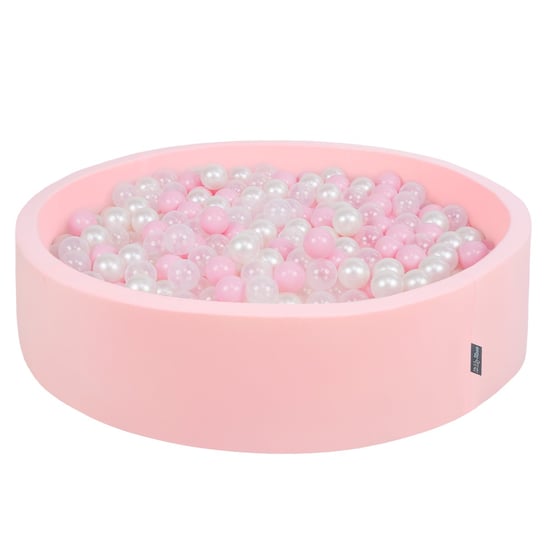 KiddyMoon, suchy basen okrągły z piłeczkami 7cm 120x30 różowy: pudrowy róż-perła-transparent 120x30/200piłek KiddyMoon