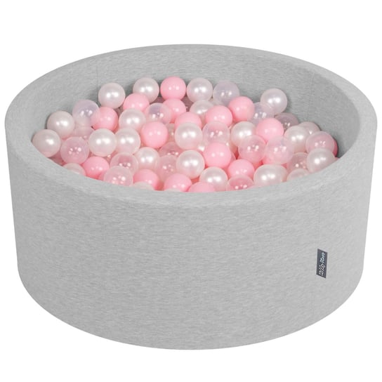 KiddyMoon, suchy basen okrągły z piłeczkami 7cm 90x40 jasnoszary: pudrowy róż-perła-transparent 90x40cm/200piłek KiddyMoon