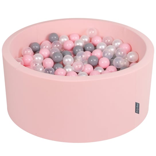 KiddyMoon, suchy basen okrągły z piłeczkami 7cm 90x40 różowy: perła-szary-transparent-pudrowy róż 90x40cm/200piłek KiddyMoon