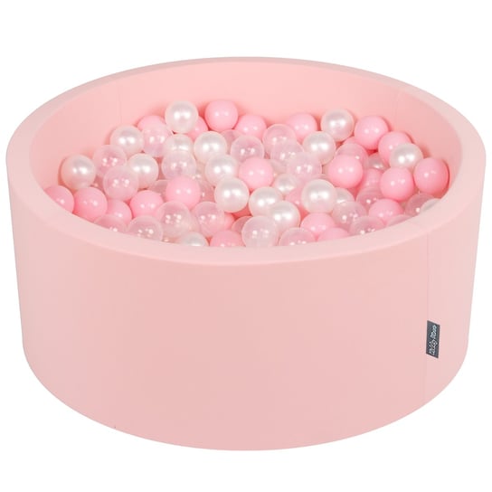 KiddyMoon, suchy basen okrągły z piłeczkami 7cm 90x40 różowy: pudrowy róż-perła-transparent 90x40cm/200piłek KiddyMoon