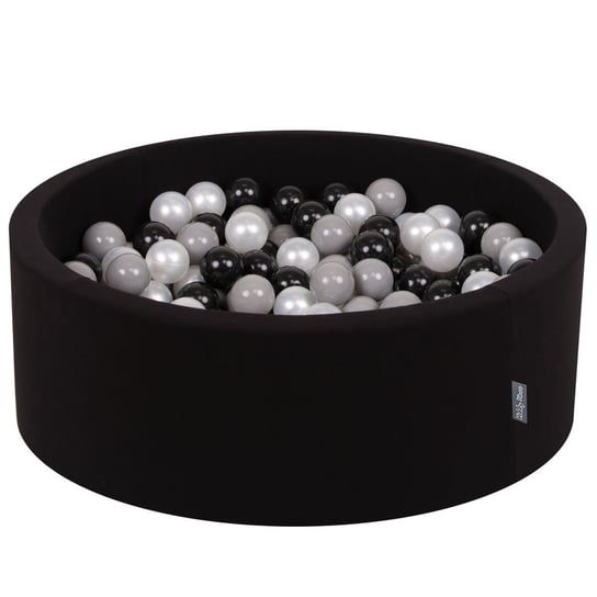 KiddyMoon Suchy basen okrągły z piłeczkami 7cm czarny: czarny-szary-perła 90x30cm/200piłek Zabawka basen piankowy KiddyMoon