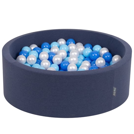 KiddyMoon, suchy basen okrągły z piłeczkami 7cm granatowy: babyblue-niebieski-perła 90x30cm/200piłek KiddyMoon