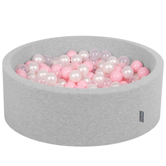 KiddyMoon Suchy basen okrągły z piłeczkami 7cm jasnoszary: pudrowy róż-perła-transparent 90x30cm/300piłek Lionelo