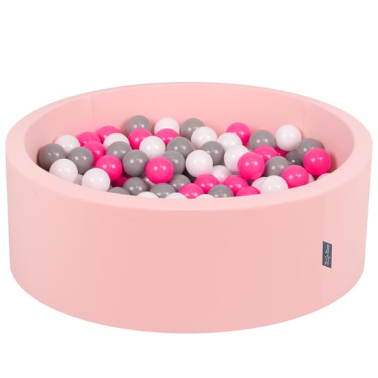KiddyMoon Suchy basen okrągły z piłeczkami 7cm różowy: biały-szary-ciemny róż 90x30cm/300piłek Zabawka basen piankowy KiddyMoon