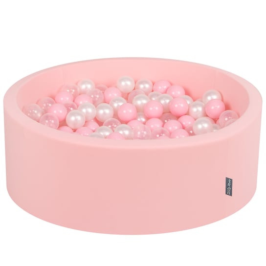 KiddyMoon Suchy basen okrągły z piłeczkami 7cm różowy: pudrowy róż-perła-transparent 90x30cm/200piłek KiddyMoon