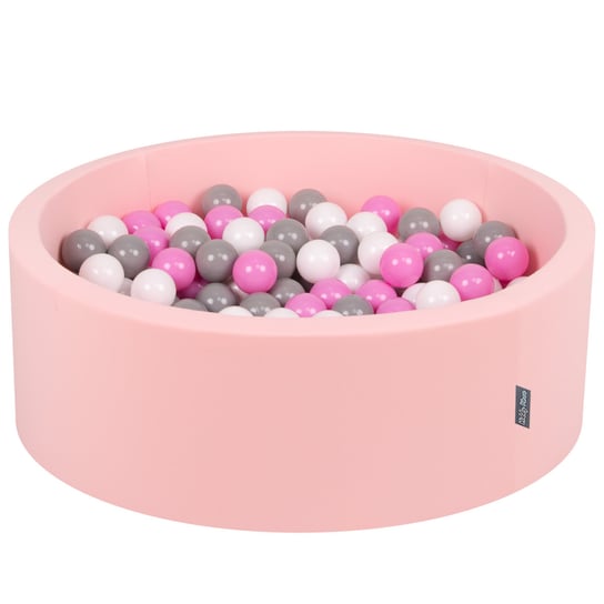 KiddyMoon Suchy basen okrągły z piłeczkami 7cm różowy: szary-biały-róż 90x30cm/200piłek Zabawka basen piankowy KiddyMoon