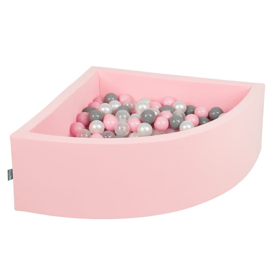 KiddyMoon, suchy basen trójkątny z piłeczkami 7cm różowy: perła-szary-transparent-pudrowy róż 90x30cm/300piłek KiddyMoon